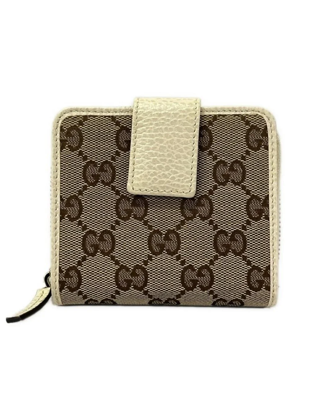 ★SOLD★ Gucci Bifold Wallet GG Pattern Beige Dark Brown Ivory Leather - Picture 1 of 6